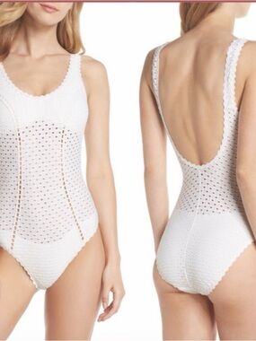 Robin Piccone Cream Crochet-Trim One-Piece Swim